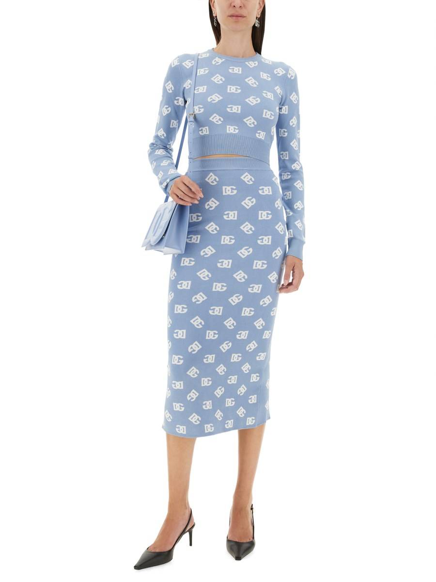 DOLCE & GABBANA GONNA TUBINO IN VISCOSA LOGO JACQUARD Qualità Garantita