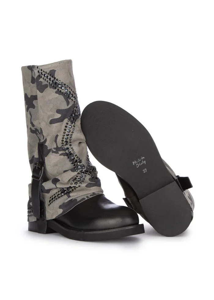 JUICE | STIVALI CAMO MILITARE GRIGIO NERO Offerte