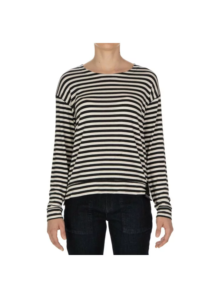 NOUMENO CONCEPT | MAGLIETTA LUNGA A RIGHE NERO BIANCO PANNA Shopping Online