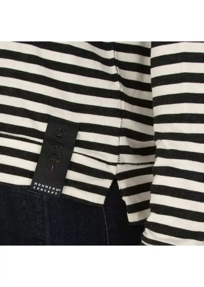 NOUMENO CONCEPT | MAGLIETTA LUNGA A RIGHE NERO BIANCO PANNA Shopping Online