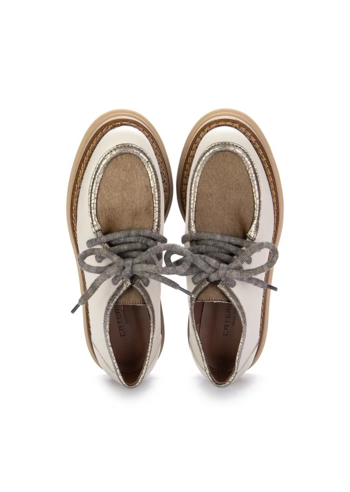CATERINA C | SCARPE ALLACCIATE PELLE CAVALLINO AVORIO MARRONE Sottocosto