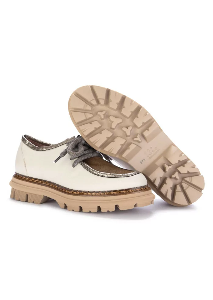 CATERINA C | SCARPE ALLACCIATE PELLE CAVALLINO AVORIO MARRONE Sottocosto