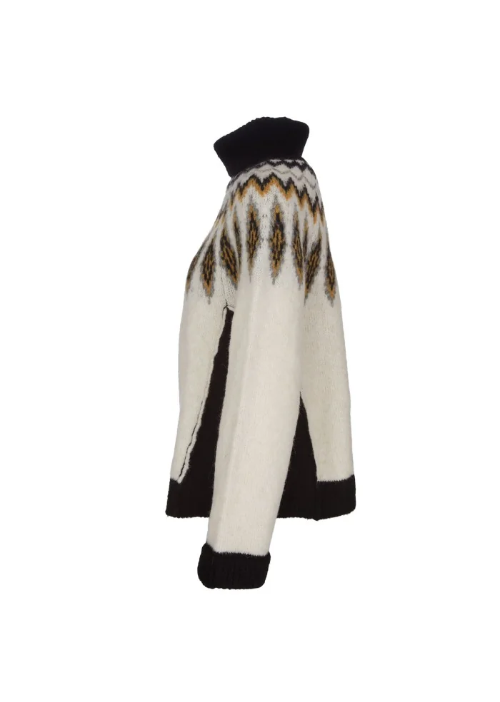 SEMICOUTURE | MAGLIONE DOLCEVITA BIANCO NERO OCRA Offerta speciale della fabbrica