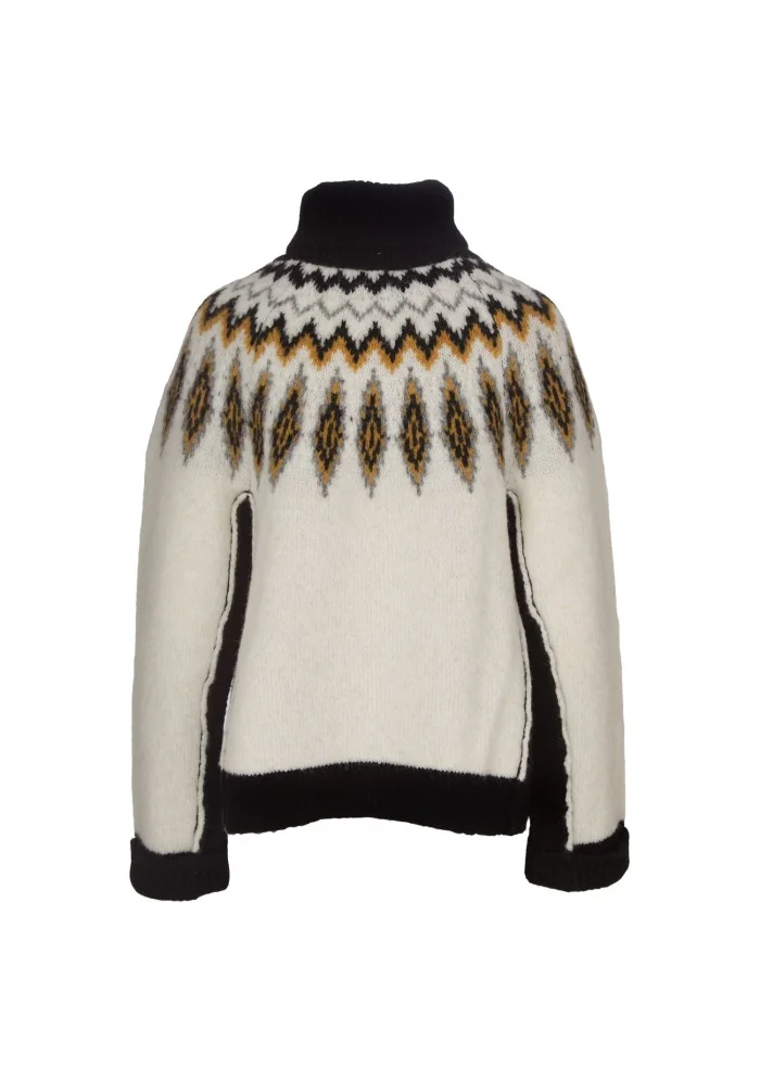 SEMICOUTURE | MAGLIONE DOLCEVITA BIANCO NERO OCRA Offerta speciale della fabbrica