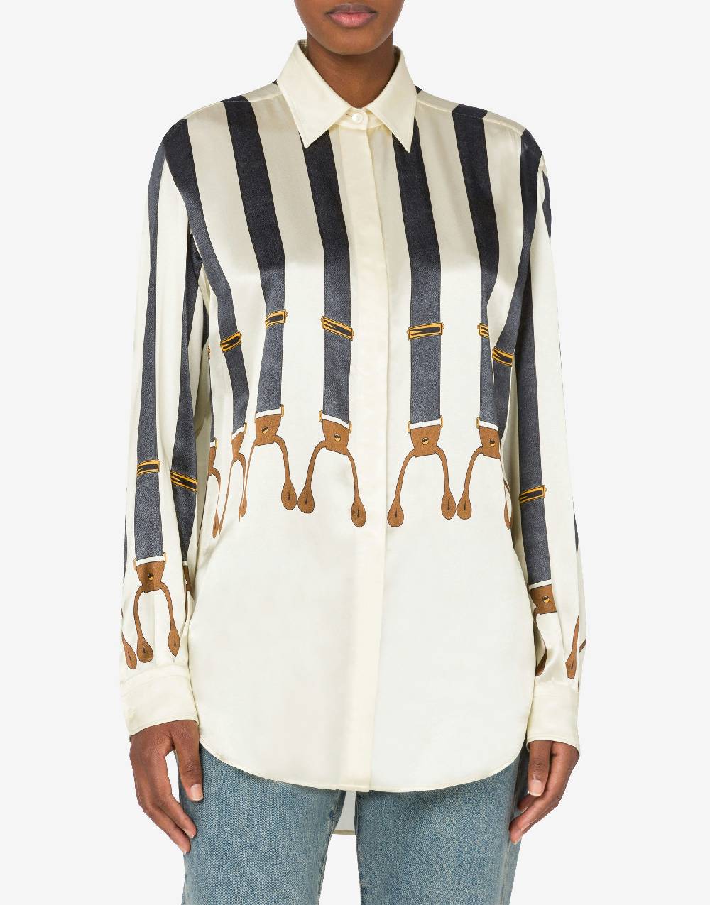 Love Moschino Camicia in raso Suspenders Print Vendita Calda
