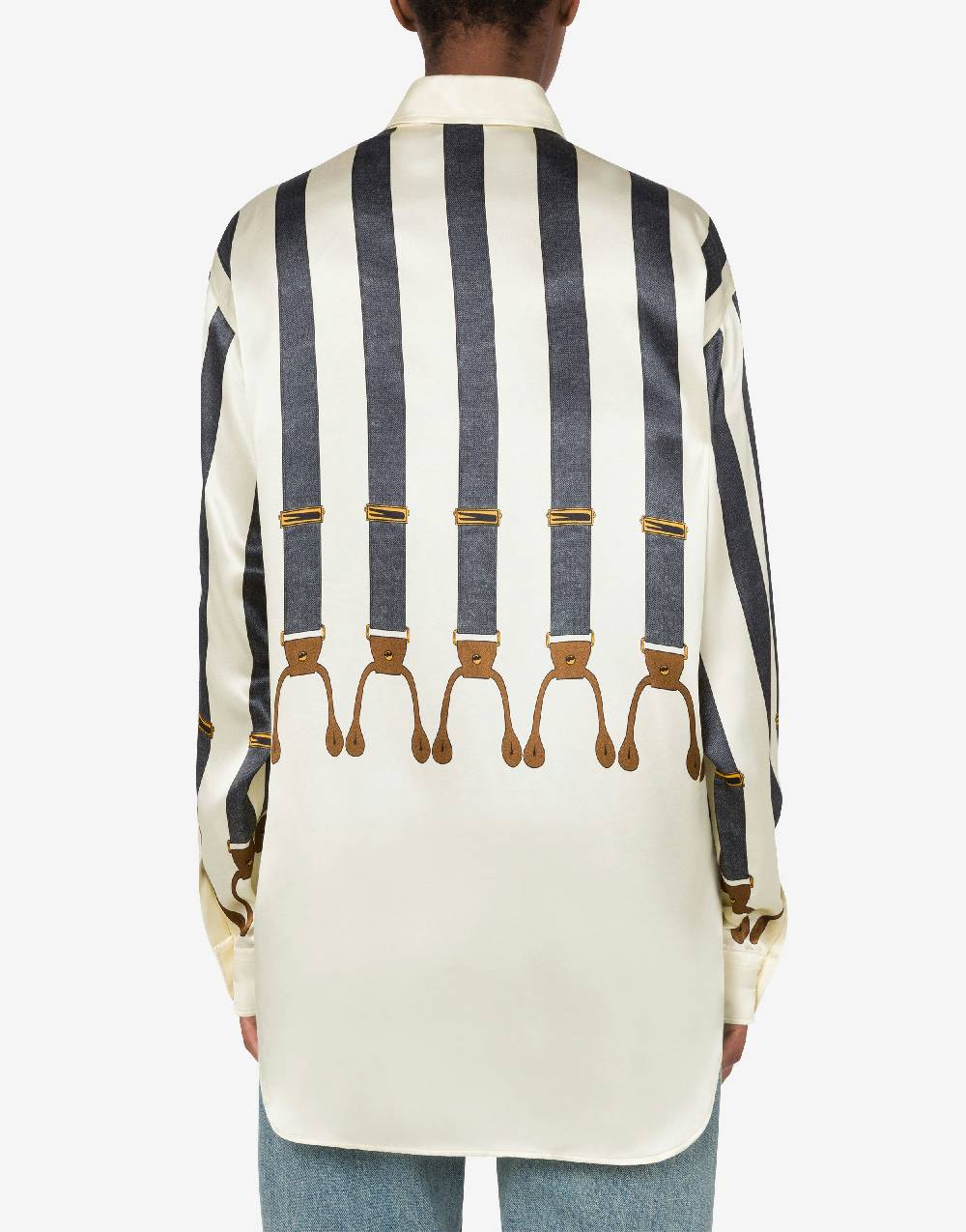 Love Moschino Camicia in raso Suspenders Print Vendita Calda
