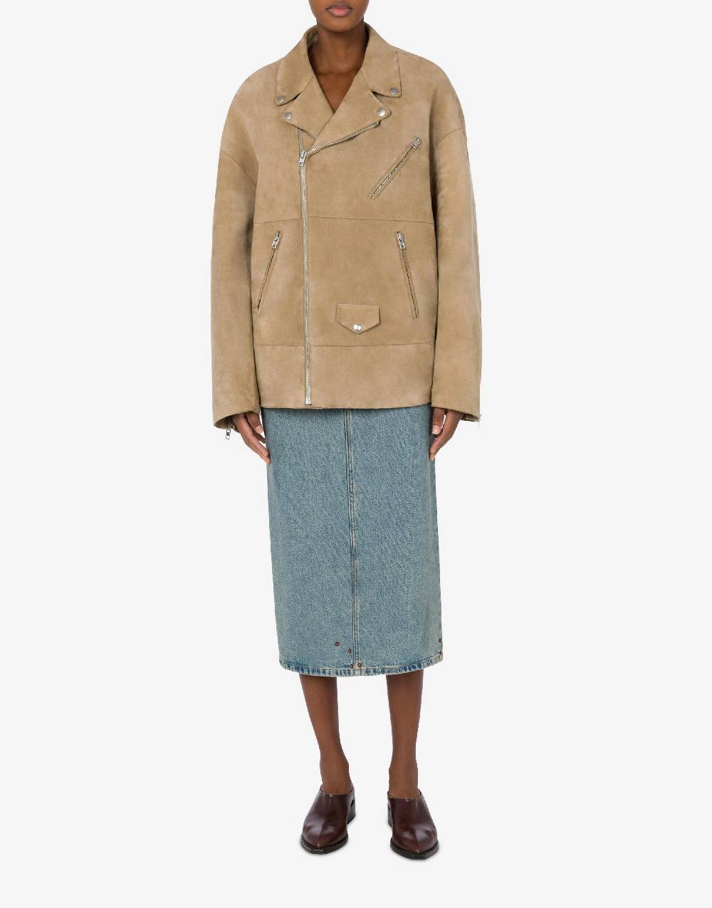 Love Moschino Giacca Biker oversize in camoscio Saldi Di Fabbrica