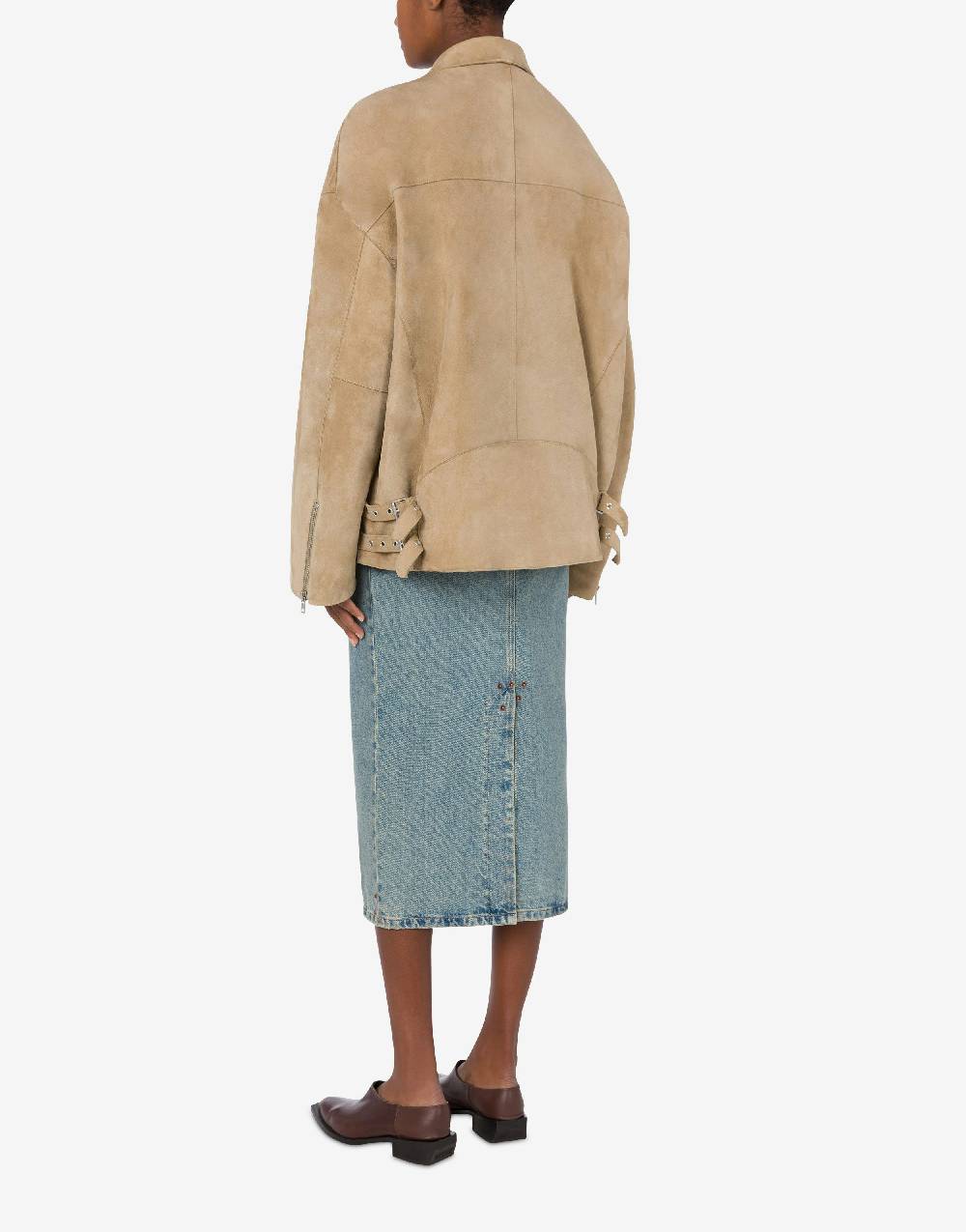 Love Moschino Giacca Biker oversize in camoscio Saldi Di Fabbrica