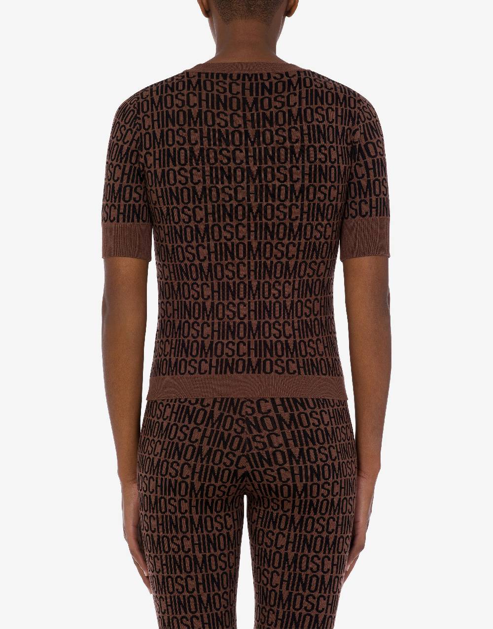 Love Moschino Top in lana Allover Logo Saldi Di Fabbrica