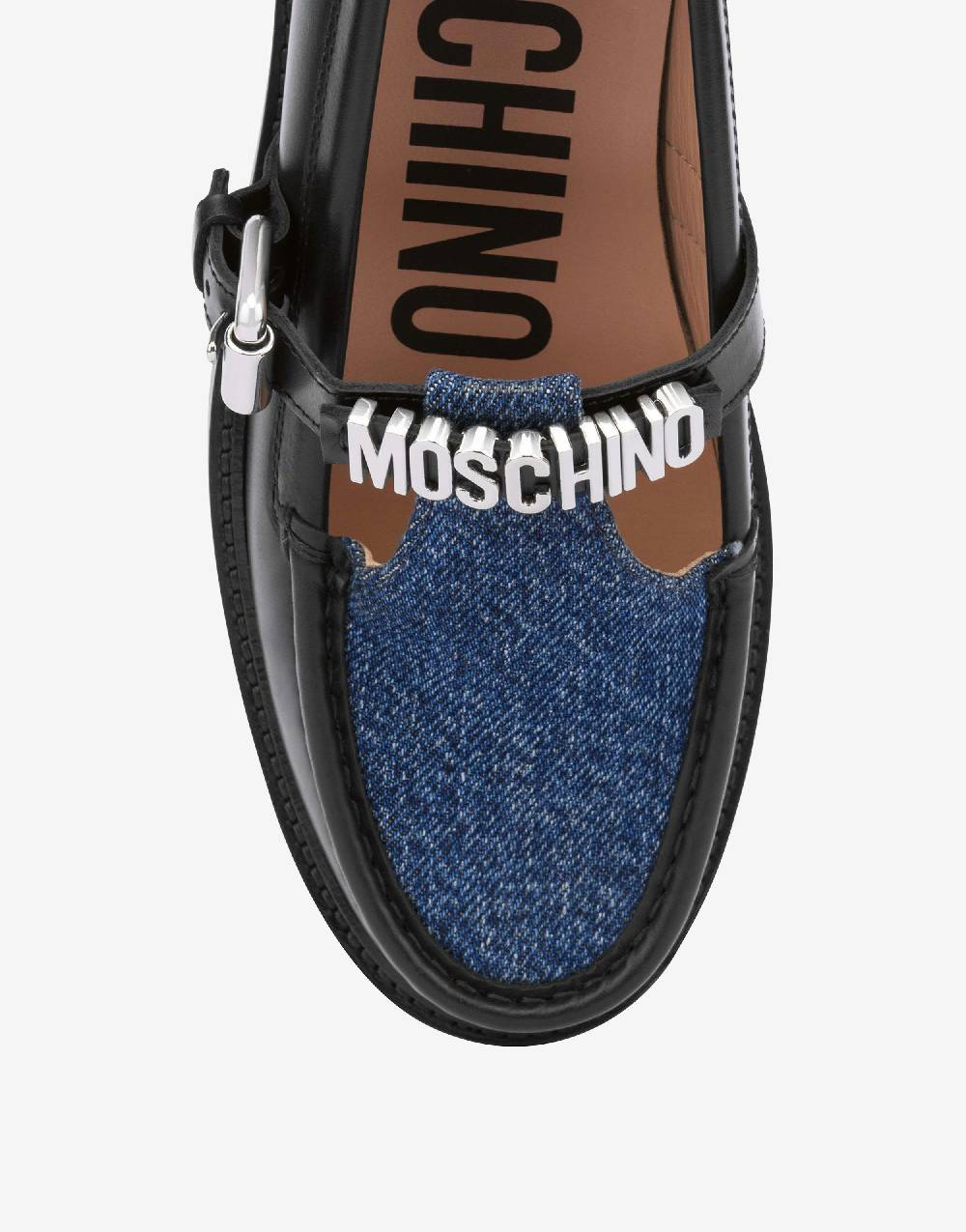 Love Moschino Mocassini in vitello e denim College Acquista Ora