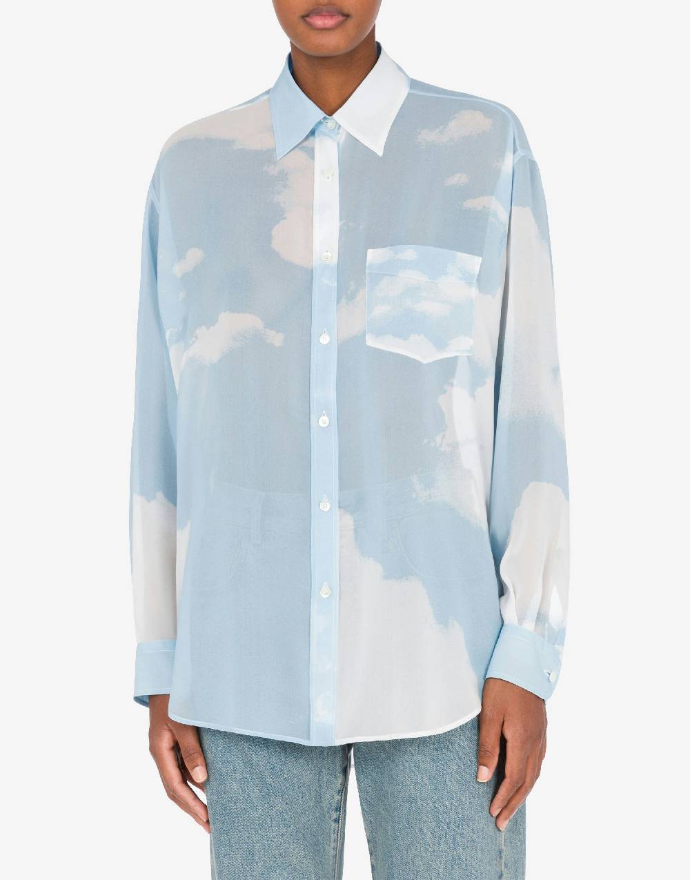 Love Moschino Camicia in georgette In The Cloud Spedizione Gratuita
