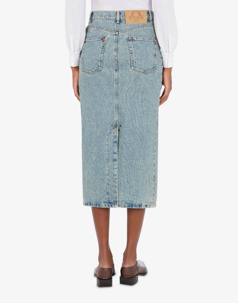 Love Moschino Gonna in denim blu di cotone Pezzi Unici