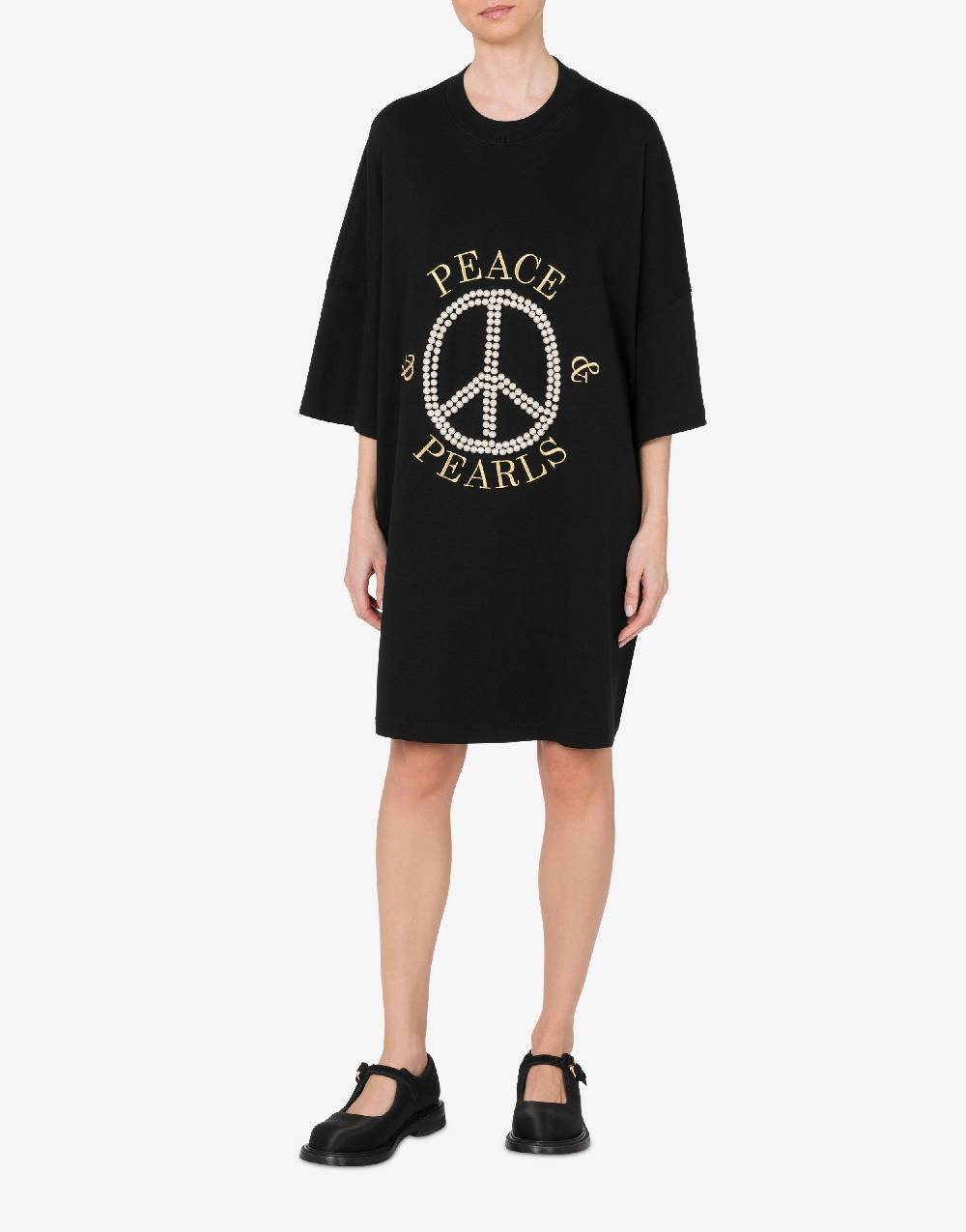 Love Moschino Abito in interlock di cotone Peace & Pearls Vendita Calda