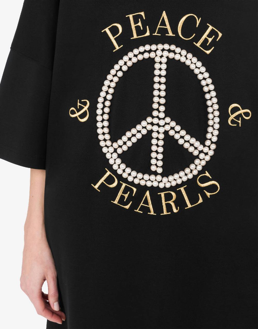 Love Moschino Abito in interlock di cotone Peace & Pearls Vendita Calda