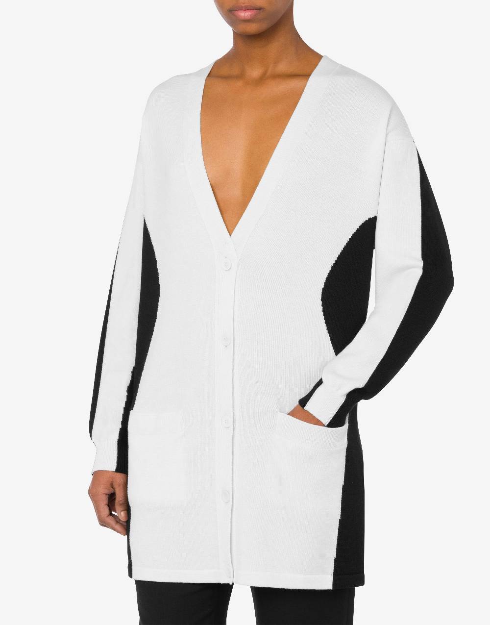 Love Moschino Cardigan in lana Black and White Vendita Economica