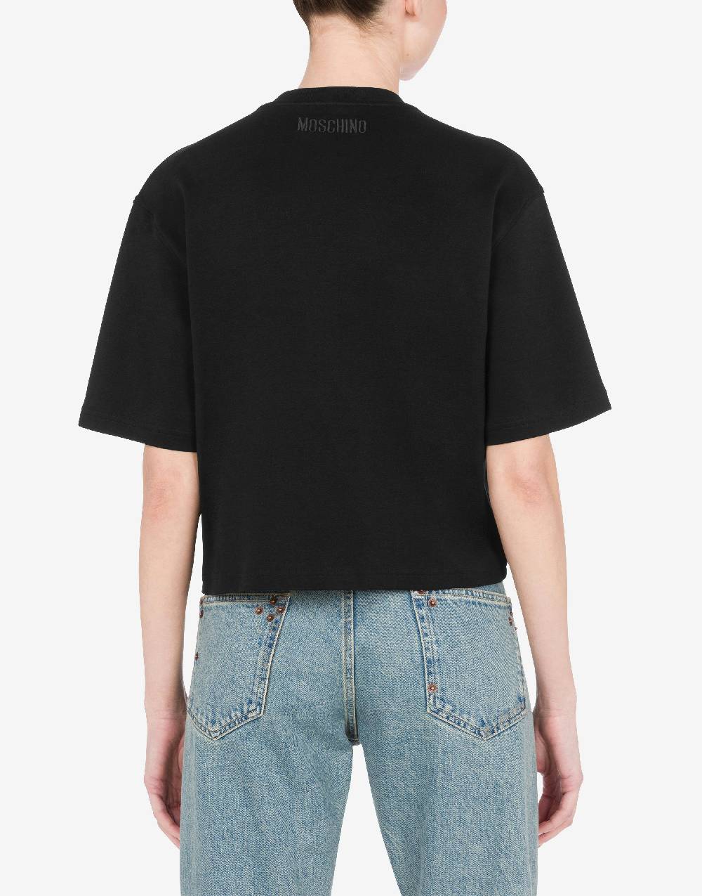 Love Moschino T-shirt in interlock di cotone Peace & Pearls Acquista Ora