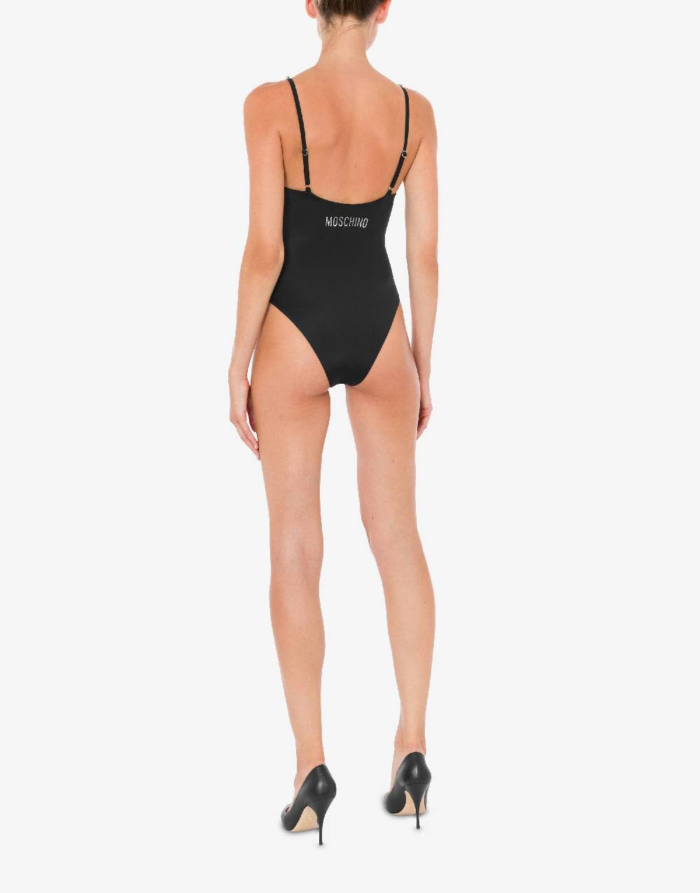 Love Moschino Costume intero Shiny Silver Logo Fino Al -60%