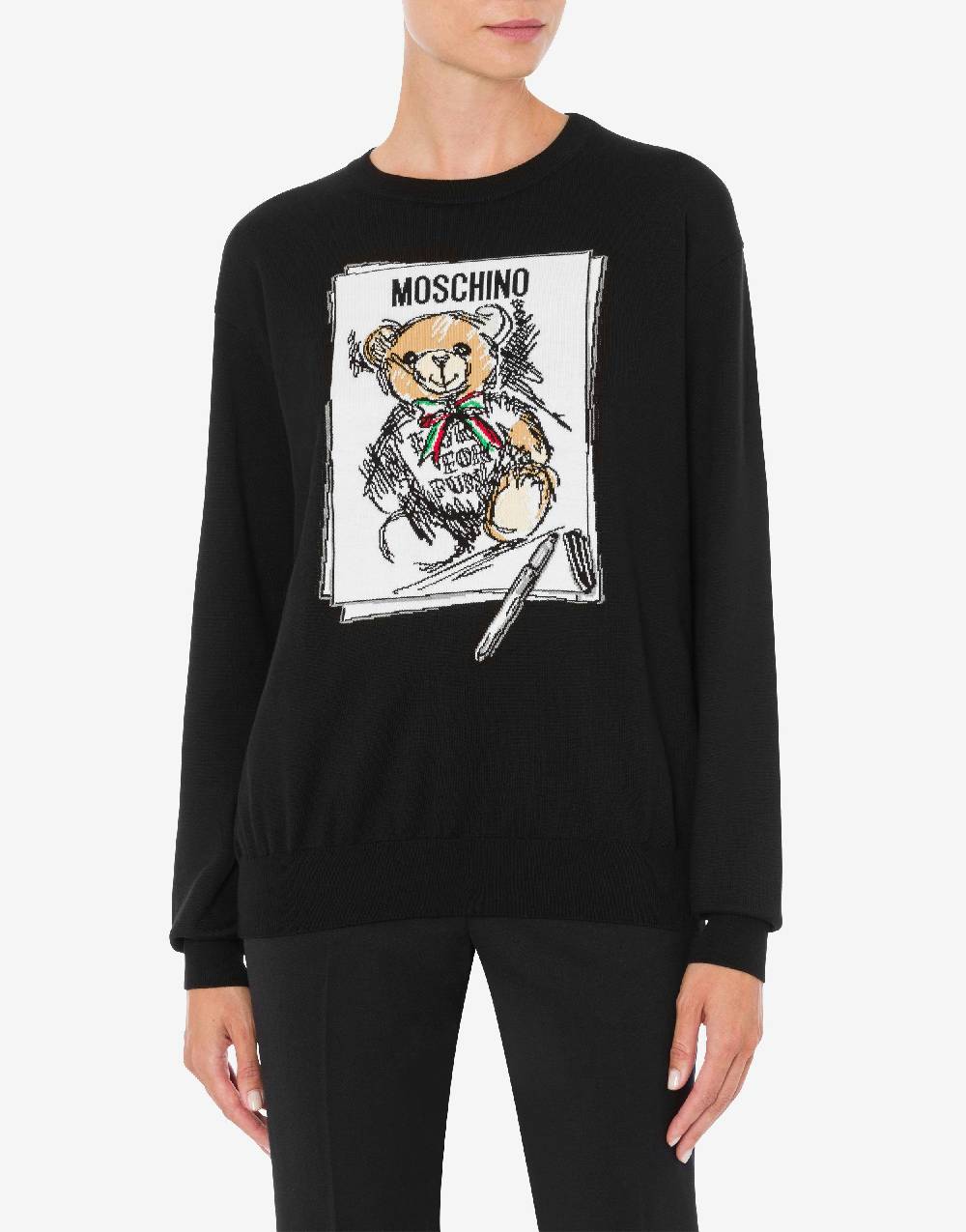 Love Moschino Pullover in cotone Drawn Teddy Bear Prezzo Ridotto