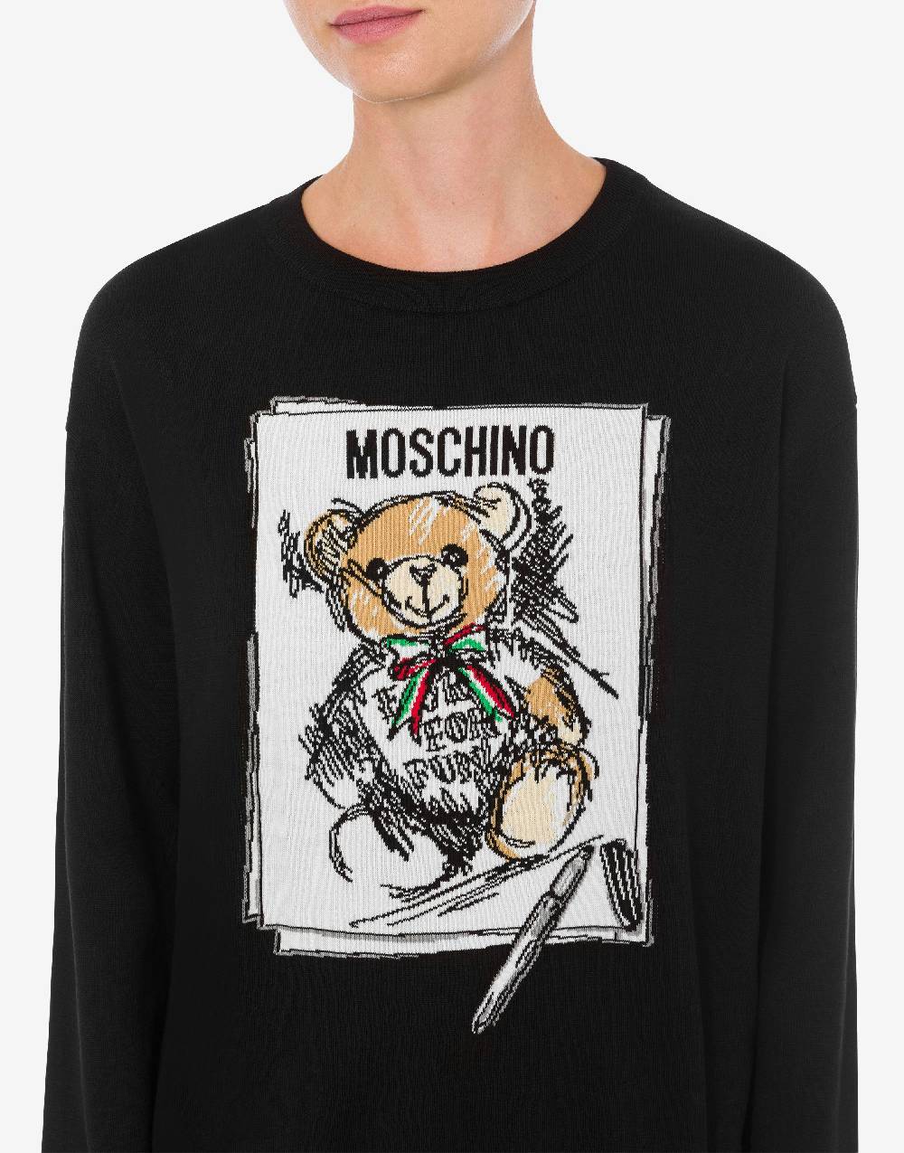 Love Moschino Pullover in cotone Drawn Teddy Bear Prezzo Ridotto