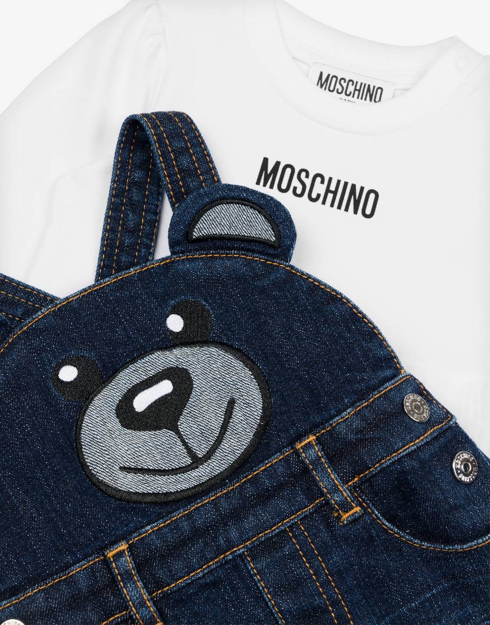 Love Moschino Completo t-shirt e gonna salopette Moschino Teddy Bear Qualità
