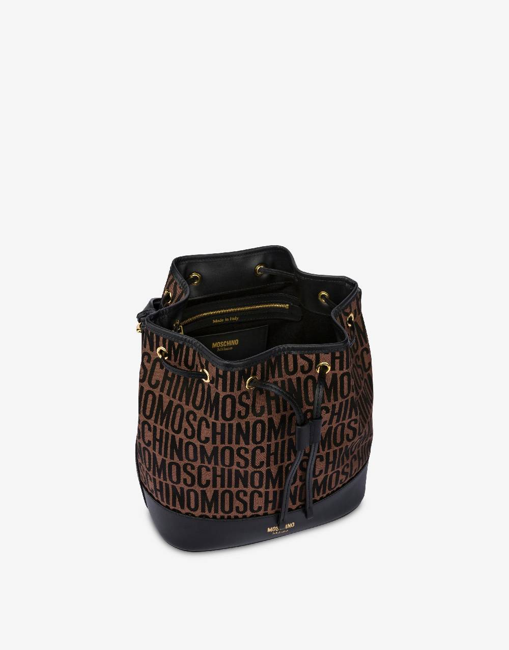 Love Moschino Borsa a secchiello in nylon Allover Logo Spedizione Gratuita