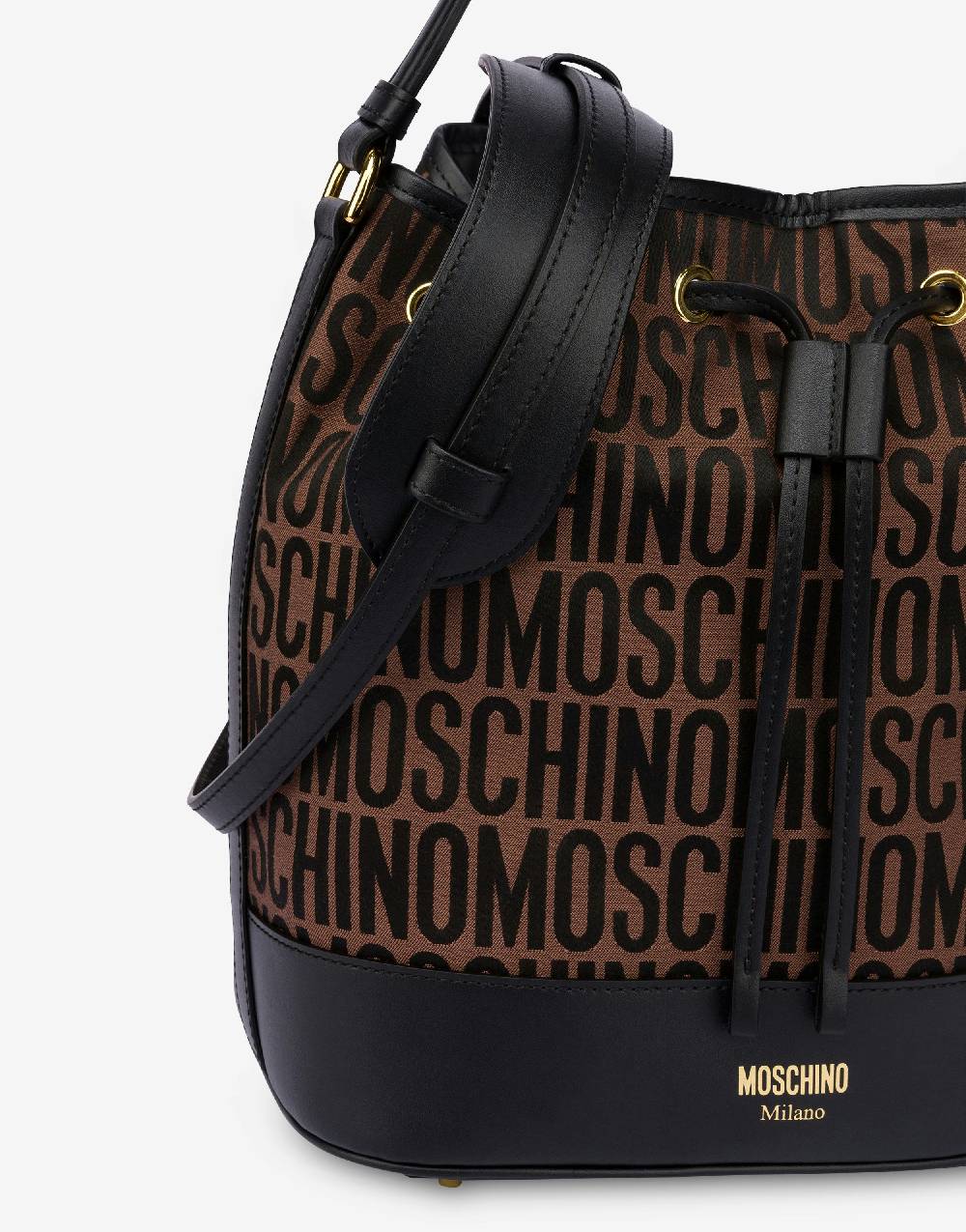 Love Moschino Borsa a secchiello in nylon Allover Logo Spedizione Gratuita