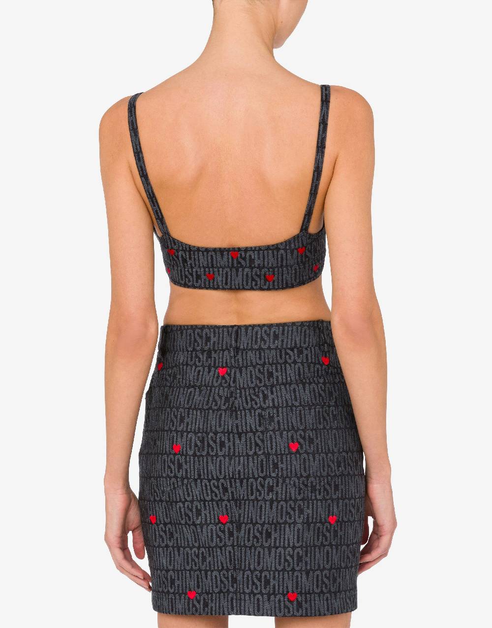 Love Moschino Crop top in denim con cuori Allover Logo Negozi Online