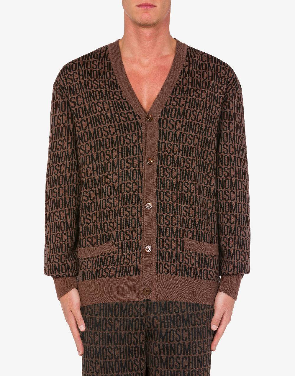 Love Moschino Cardigan in lana jacquard Allover Logo Spedizione Gratuita