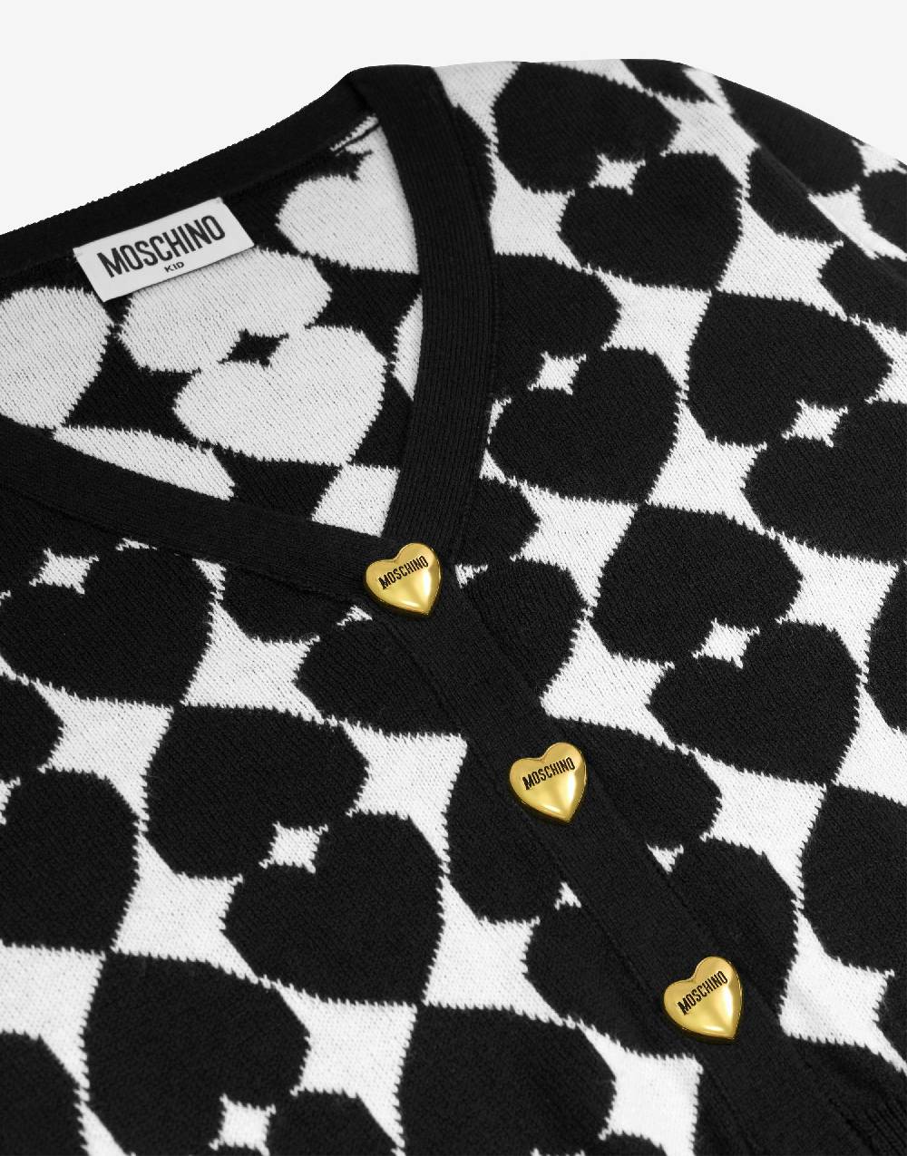 Love Moschino Cardigan in misto lana e cotone Jacquard Hearts Nuova