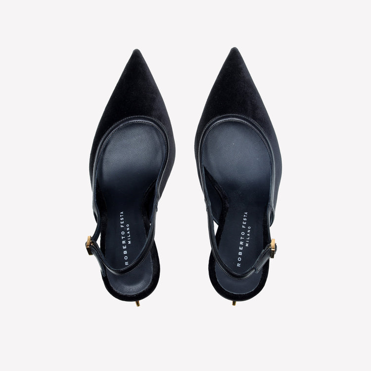 Roberto Festa SLINGBACK IN VELLUTO CON TACCO SCULTURA LOGO SANDY Vendita Calda