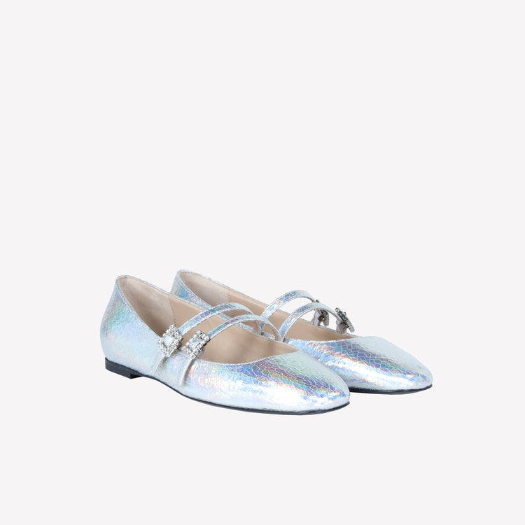 Roberto Festa BALLERINA IN PELLE LAMINATA CON DOPPIO CINTURINO E FIBBIA STRASS JULIE I Più Venduti