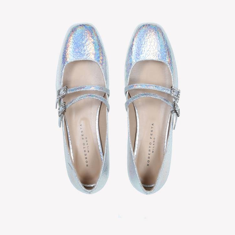Roberto Festa BALLERINA IN PELLE LAMINATA CON DOPPIO CINTURINO E FIBBIA STRASS JULIE I Più Venduti