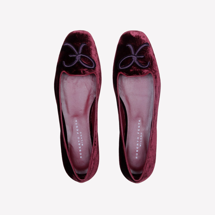 Roberto Festa BALLERINA IN VELLUTO BORDEAUX CON RICAMO RF FELIX 2025