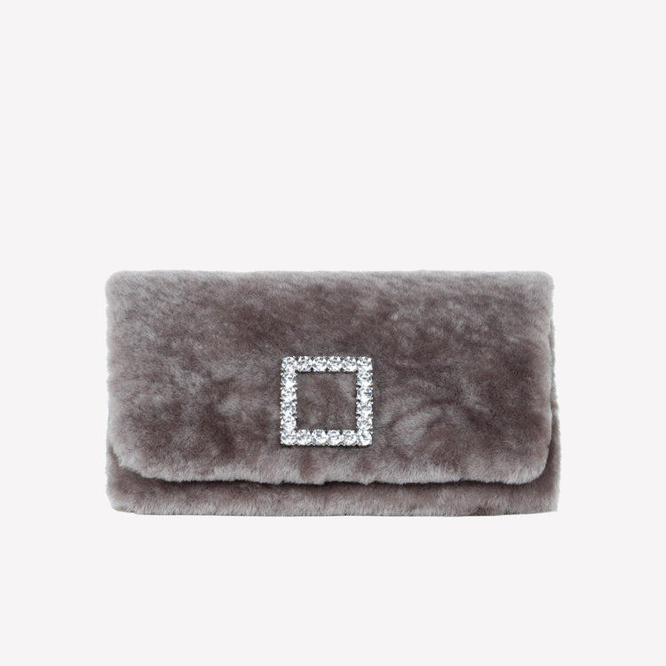 Roberto Festa BORSA CLUTCH IN MONTONE EFFETTO VISONE NUTRIA CON FIBBIA QUADRA COLOR SILVER CON CRISTALLI CAPRILUX Negozi Online