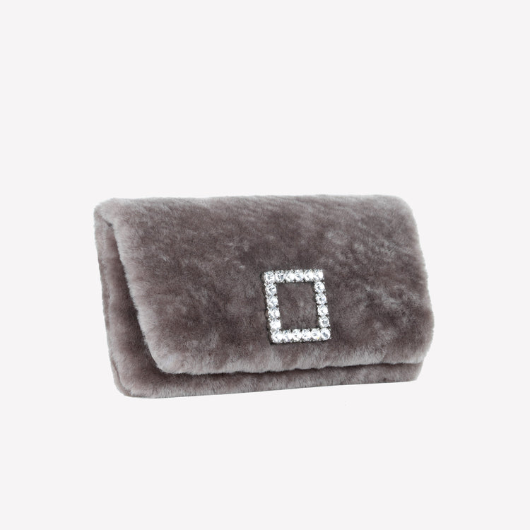 Roberto Festa BORSA CLUTCH IN MONTONE EFFETTO VISONE NUTRIA CON FIBBIA QUADRA COLOR SILVER CON CRISTALLI CAPRILUX Negozi Online
