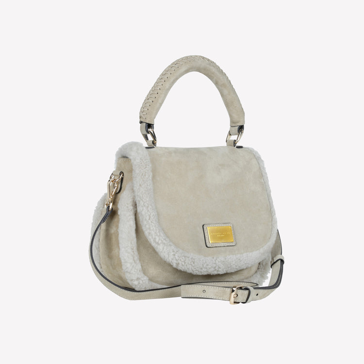 Roberto Festa BORSA CON MANICO IN CAMOSCIO COLOR LIGHT TAUPE CON RIPORTI IN MONTONE TAUPE VIBE Promozione Limitata