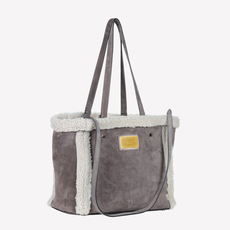 Roberto Festa BORSA SHOPPING IN CAMOSCIO LIGHT FANGO CON RIPORTI IN MONTONE TAUPE RAISSA Fino Al -60%