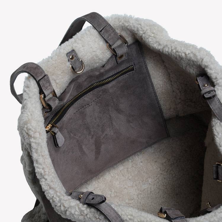 Roberto Festa BORSA SHOPPING IN CAMOSCIO LIGHT FANGO CON RIPORTI IN MONTONE TAUPE RAISSA Fino Al -60%