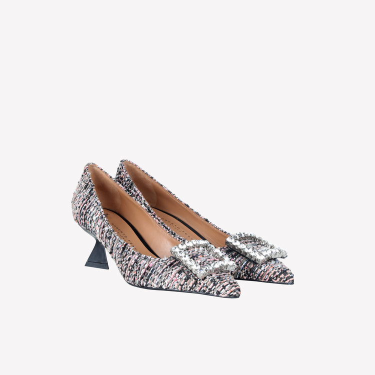 Roberto Festa DECOLLETE’ IN TESSUTO MULTICOLORE CON FIBBIA QUADRA STRASS EVILLY Sconto