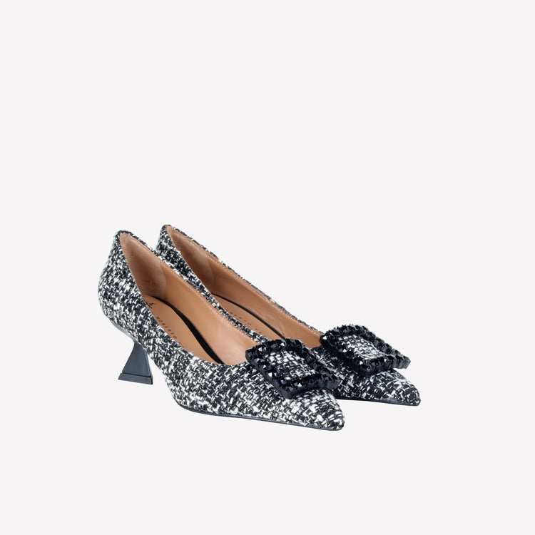 Roberto Festa DECOLLETE’ IN TESSUTO TWEED CON FIBBIA QUADRA CRISTALLI EVILLY Offerta