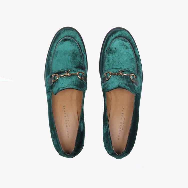 Roberto Festa MOCASSINO IN VELLUTO GREEN CON ACCESSORIO MORSETTO ORO AXEL Outlet