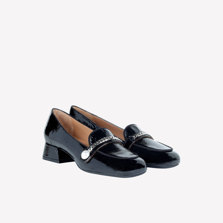 Roberto Festa MOCASSINO IN VERNICE NERA CON ACCESSORIO CATENA ARGENTO DODI Offerte