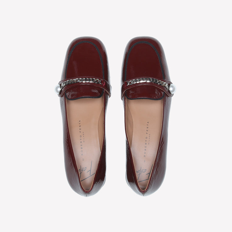 Roberto Festa MOCASSINO IN VERNICE BORDEAUX CON ACCESSORIO CATENA ARGENTO DODI Hotsell