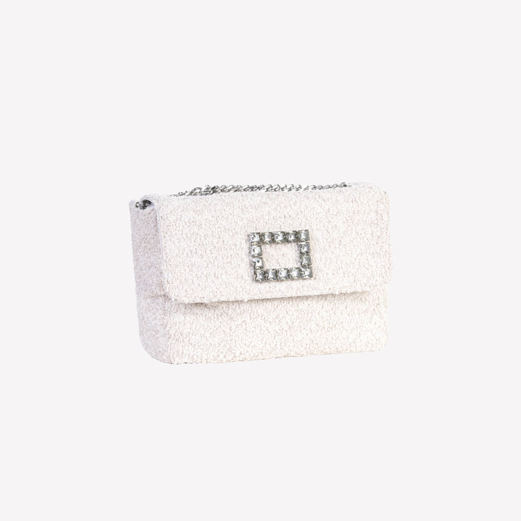Roberto Festa BORSA A SPALLA IN BOUCLE CALCE CON ACCESSORIO STRASS TROPEA LUX Moda