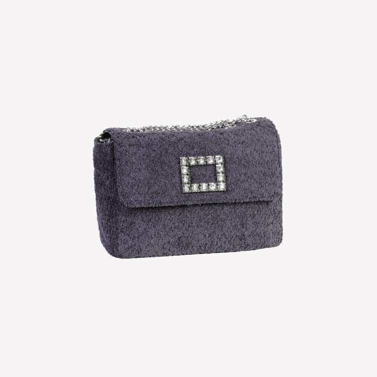 Roberto Festa BORSA A SPALLA IN BOUCLE NERO CON ACCESSORIO STRASS TROPEA LUX 2025