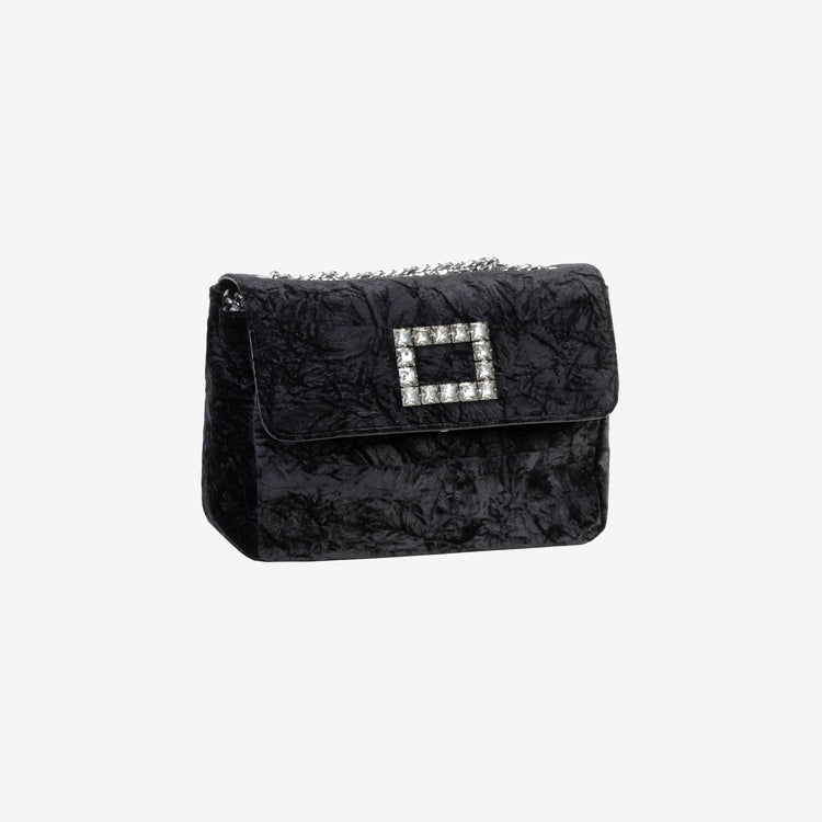 Roberto Festa BORSA A SPALLA IN VELLUTO NERO CON ACCESSORIO STRASS TROPEA LUX Enormi sconti
