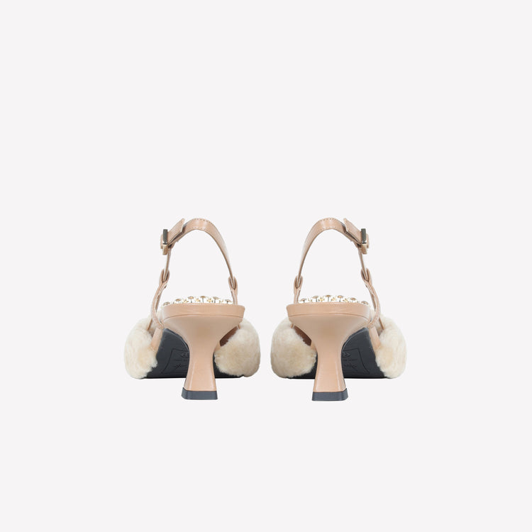 Roberto Festa SLINGBACK IN VISONE MIELE CON FIBBIA QUADRA CON CRISTALLI STEFI Italia
