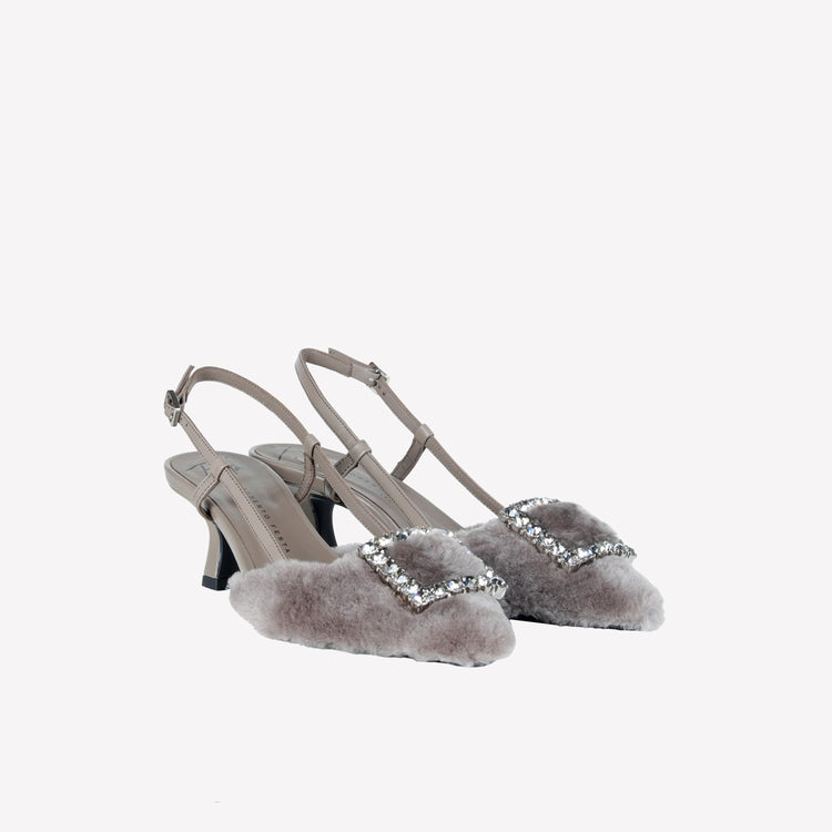 Roberto Festa SLINGBACK IN VISONE NUTRIA CON FIBBIA QUADRA CON CRISTALLI STEFI 2025