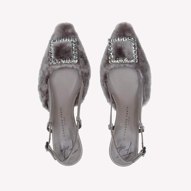 Roberto Festa SLINGBACK IN VISONE NUTRIA CON FIBBIA QUADRA CON CRISTALLI STEFI 2025