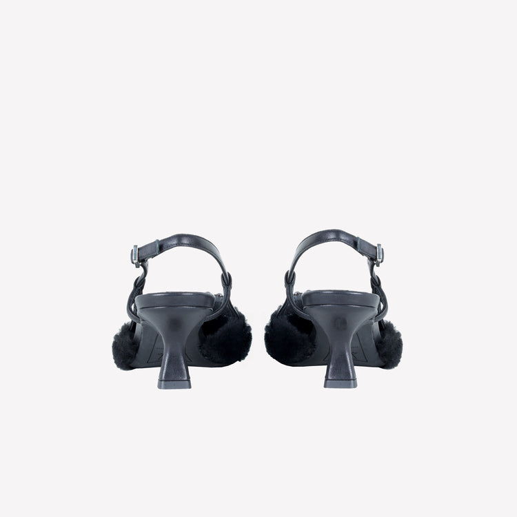 Roberto Festa SLINGBACK IN VISONE NERO CON FIBBIA QUADRA CON CRISTALLI STEFI In Linea